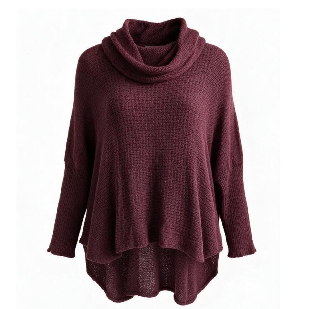 WOODEN SHIPS SLOUCHY COWL NECK OPEN KNIT TUNIC BURGUNDY SWEATER WOMENS SML/MED